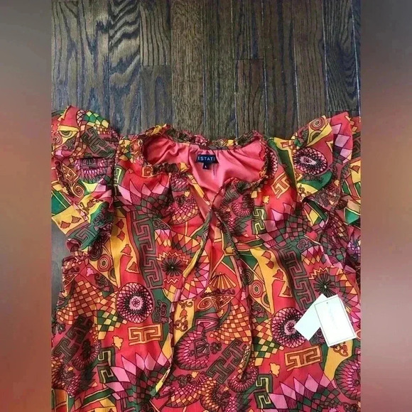 1.State Women’s L Tie Neck Short Flutter Sleeve Blouse in Raspberry Rose - NWT!! - Picture 4 of 12